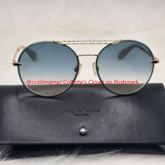rag & bone 59 mm Round Metal Aviator Sunglasses - Picture 1 of 14
